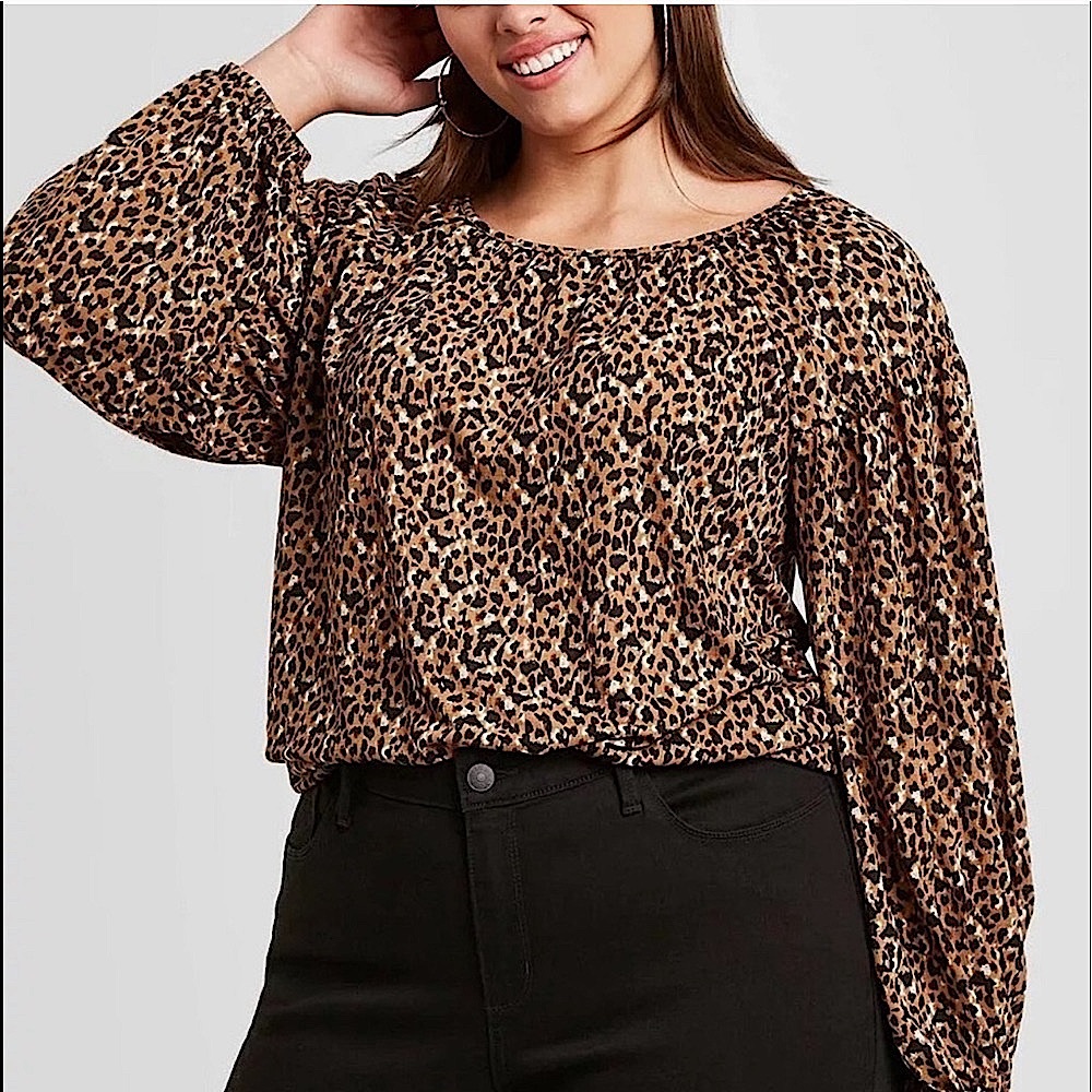 AVA & VIV Tan animal print blouse